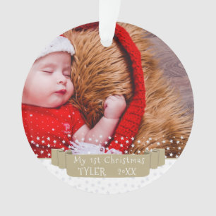 Custom Festive Baby's First Christmas Foto Ornament