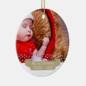 Custom Festive Banner Baby First Christmas Foto Keramik Ornament (Rechts)