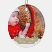Custom Festive Banner Baby First Christmas Foto Keramik Ornament (Links)