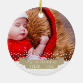 Custom Festive Banner Baby First Christmas Foto Keramik Ornament (Hinten)