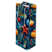 Custom Festive Blätter und Baubles Geschenktasche Geschenktüte Für Weinflaschen (Vorderseite Schrägansicht)
