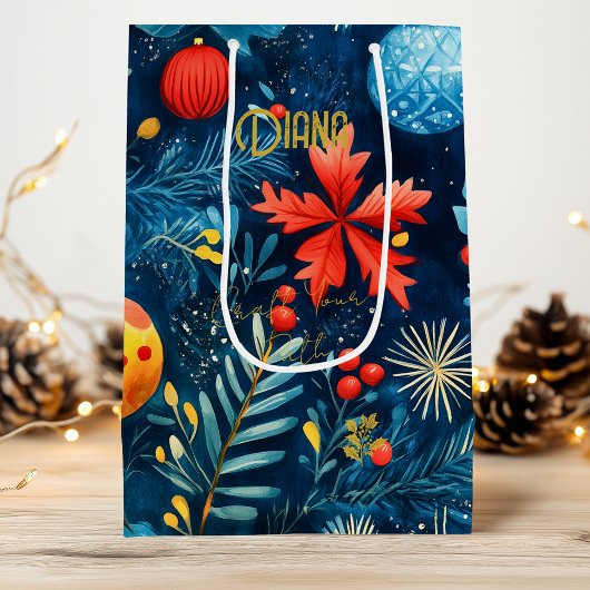 Custom Festive Blätter und Baubles Geschenktasche Geschenktüte Für Weinflaschen