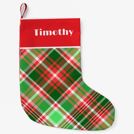 Custom Festive Classic Red Green Kariert Kleiner Weihnachtsstrumpf (Vorderseite)