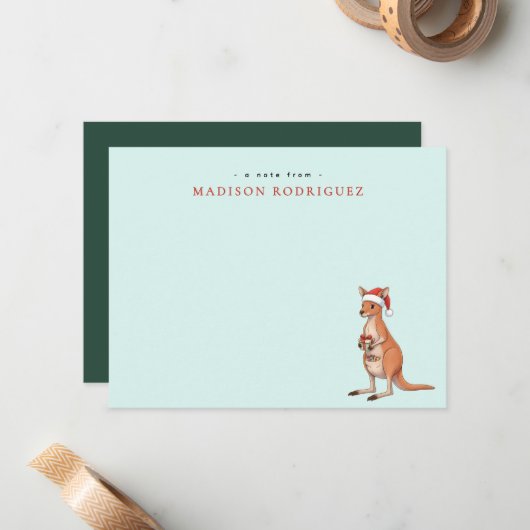 Custom Festive Kangaroo With Santa Hat Christmas Mitteilungskarte (Vorderseite/Rückseite Beispiel)