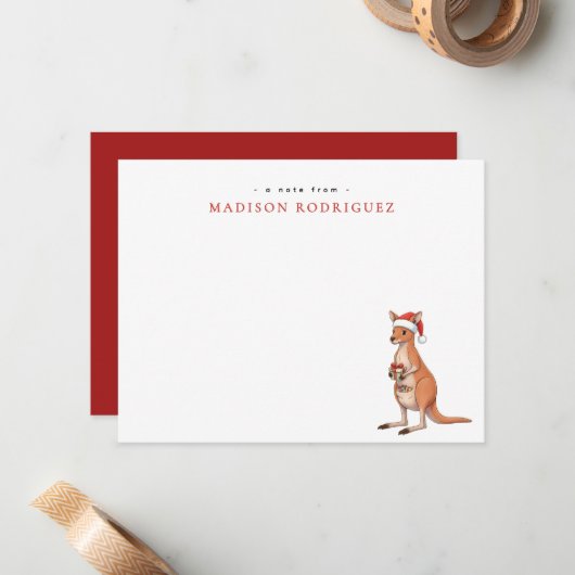 Custom Festive Kangaroo With Santa Hat Christmas Mitteilungskarte (Vorderseite/Rückseite Beispiel)