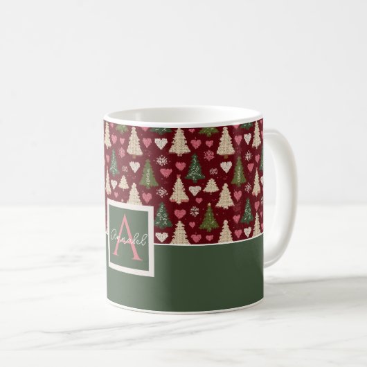 Custom Festive Knitted Christmas Tree Pattern Kaffeetasse (VorderseiteRechts)