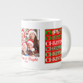 Custom Festive Red Green Christmas Photo Jumbo-Tasse (Vorderseite Rechts)