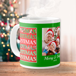 Custom Festive Red Green Christmas Photo Jumbo-Tasse