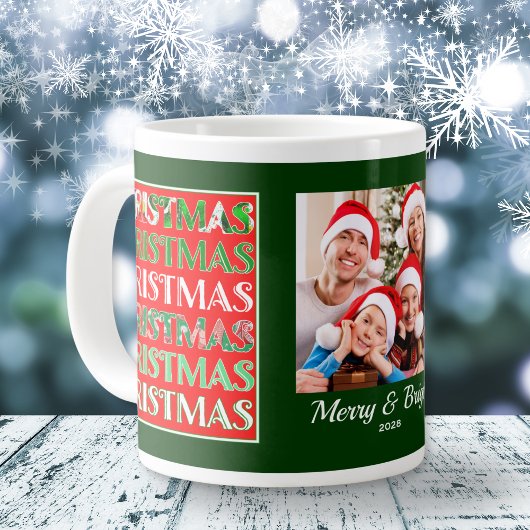 Custom Festive Red Green Christmas Photo Jumbo-Tasse