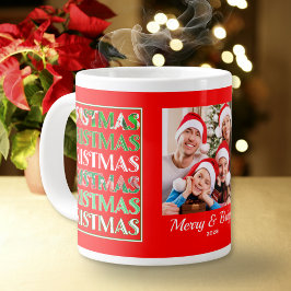 Custom Festive Red Green Christmas Photo Jumbo-Tasse