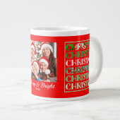 Custom Festive Red Green Christmas Photo Jumbo-Tasse (Vorderseite Rechts)