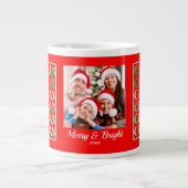 Custom Festive Red Green Christmas Photo Jumbo-Tasse (Vorderseite)