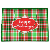 Custom Festive Red Green Kariert Happy Holidays Große Geschenktüte (Vorderseite)