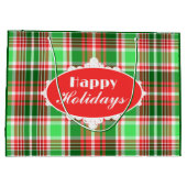 Custom Festive Red Green Kariert Happy Holidays Große Geschenktüte (Rückseite)