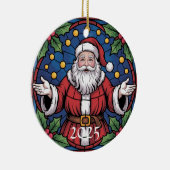 Custom Festive Santa Stained Glass Artwork  Keramik Ornament (Rechts)