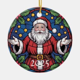 Custom Festive Santa Stained Glass Artwork  Keramik Ornament