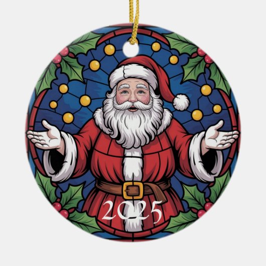 Custom Festive Santa Stained Glass Artwork  Keramik Ornament (Vorne)