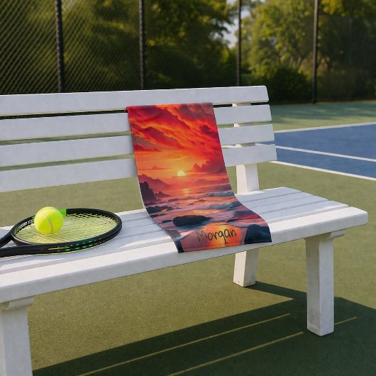Custom Fierly Sunset Coast - Ocean Cliffs Sport Handtuch