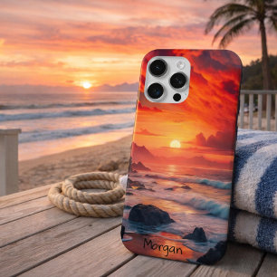 Custom Fiery Sunset Coastline - Ocean Cliffs Case-Mate iPhone Hülle