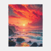 Custom Fiery Sunset Coastline - Ocean Cliffs Fleecedecke (Vorderseite)