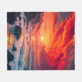 Custom Fiery Sunset Coastline - Ocean Cliffs Fleecedecke (Vorderseite (Horizontal))