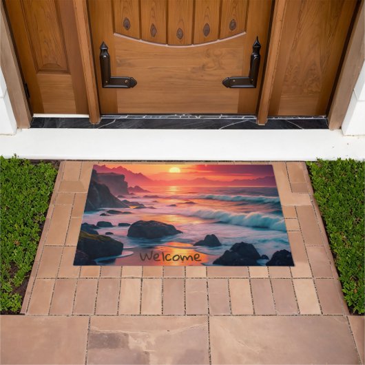 Custom Fiery Sunset Coastline - Ocean Cliffs Fußmatte (Außenbereich)