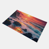 Custom Fiery Sunset Coastline - Ocean Cliffs Fußmatte (Schrägansicht)