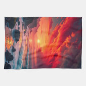 Custom Fiery Sunset Coastline - Ocean Cliffs Geschirrtuch (Horizontal)