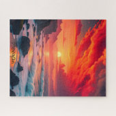 Custom Fiery Sunset Coastline - Ocean Cliffs Puzzle (Horizontal)