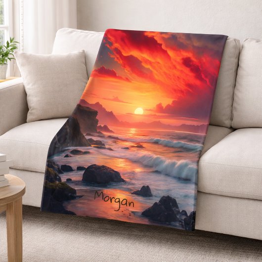 Custom Fiery Sunset Coastline - Ocean Cliffs Sherpadecke