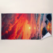 Custom Fiery Sunset Coastline - Ocean Cliffs Strandtuch (Vorderseite)