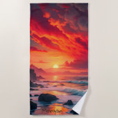 Custom Fiery Sunset Coastline - Ocean Cliffs Strandtuch (Vorderseite)