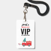 Custom Fire Truck Birthday Party Pass Gefallen Ausweis (Vorderseite mit Lanyard)