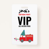 Custom Fire Truck Birthday Party Pass Gefallen Ausweis (Vorderseite)