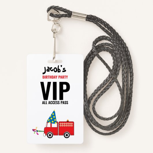 Custom Fire Truck Birthday Party Pass Gefallen Ausweis (Vorderseite mit Schlüsselband)
