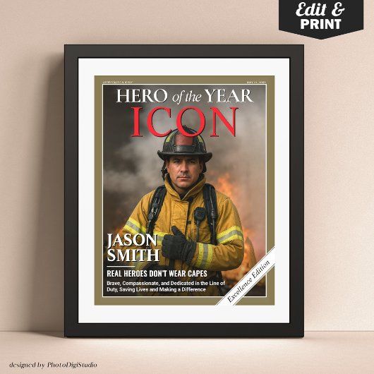 Custom Firefighter Geschenk Fireman Magazine Cover Poster