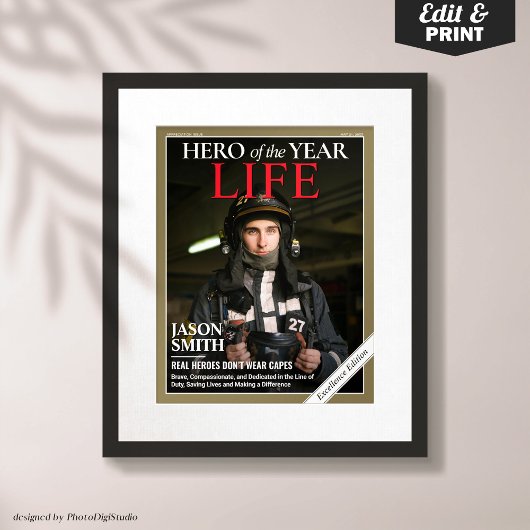 Custom Firefighter Geschenk Fireman Magazine Cover Poster