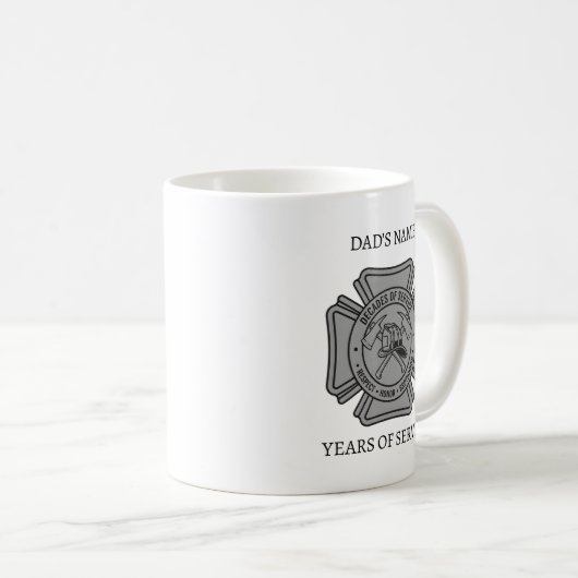 Custom Firefighter Name Years of Service Gift Kaffeetasse (VorderseiteRechts)
