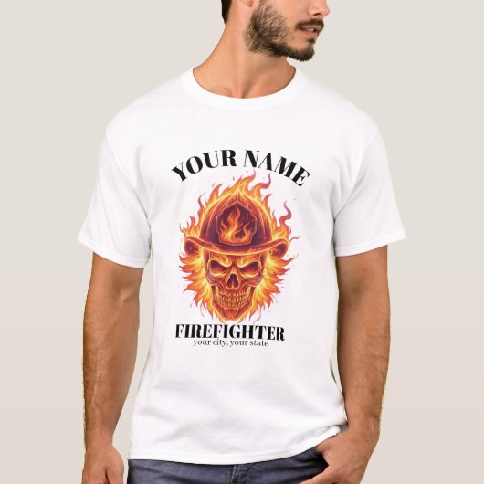 Custom Firefighter Phoenix Flame Skull Rebirth T-Shirt (Vorderseite)