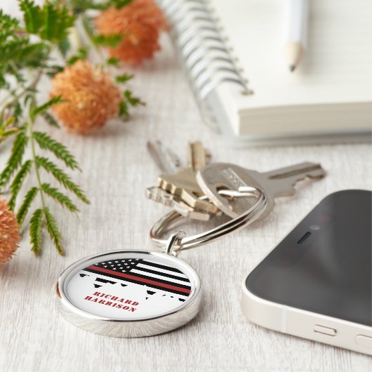 Custom Firefighter Thin Red Line Fire Department Schlüsselanhänger (Seite)