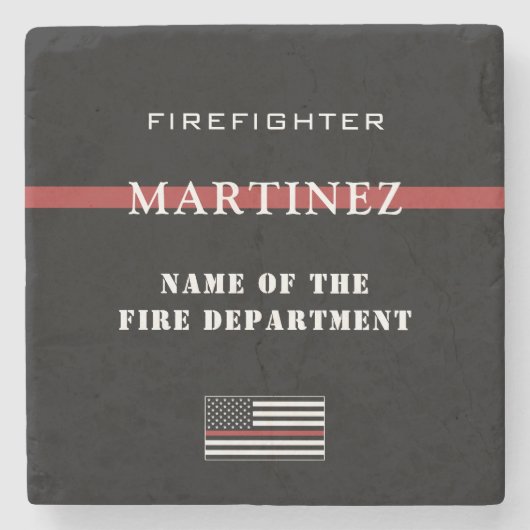 Custom Firefighter Thin Red Line Fire Department Steinuntersetzer (Vorderseite)