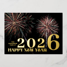 Custom Fireworks GOLD HAPPY NEW YEAR 2024 FOTO Folien Feiertagskarte