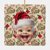Custom First Baby Face Weihnachtsmannmütze Weihnac Keramikornament (Rückseite)