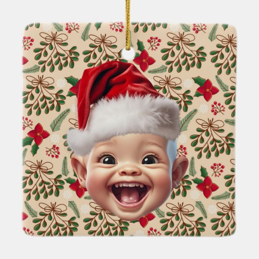 Custom First Baby Face Weihnachtsmannmütze Weihnac Keramikornament (Rückseite)