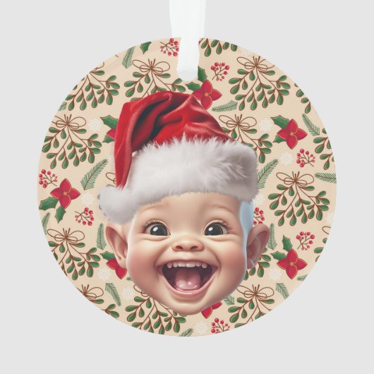 Custom First Baby Face Weihnachtsmannmütze Weihnac Ornament (Rückseite)
