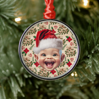 Custom First Baby Face Weihnachtsmannmütze Weihnac Ornament Aus Metall