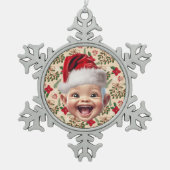 Custom First Baby Face Weihnachtsmannmütze Weihnac Schneeflocken Zinn-Ornament (Vorderseite)