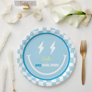 Custom First Birthday One Cool Typ Plate Pappteller