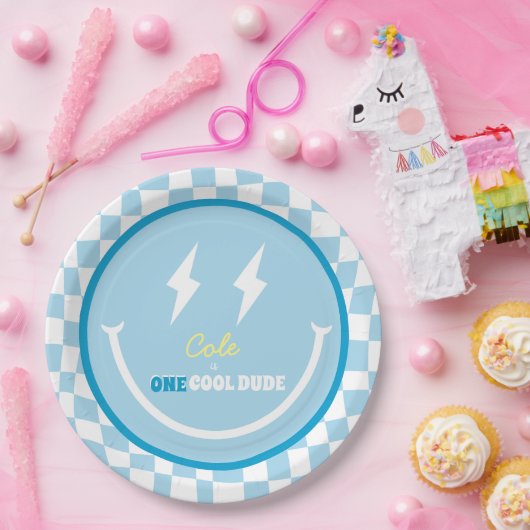 Custom First Birthday One Cool Typ Plate Pappteller (Party)