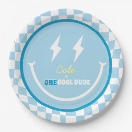 Custom First Birthday One Cool Typ Plate Pappteller